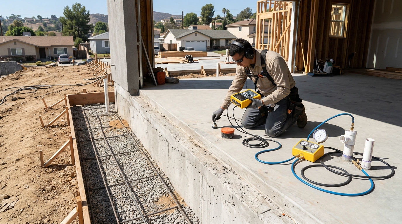 Plumber diagnosing slab leak repair in Livermore CA residence